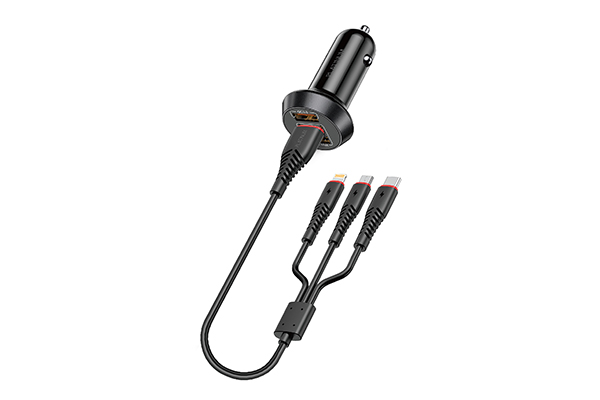 Platinum SMART Series Car Charger QC + 3in1 Cable - Black - P-BDCLAQ3N1